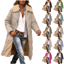 Manteaux d'hiver longs pour femmes, revers réversible, coupe ample et chaude, poche zippée, manches longues, vêtements d'extérieur unis