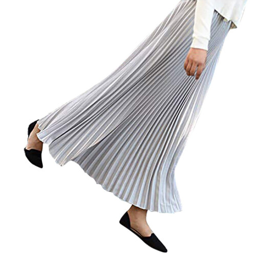 Eleganter, einfarbiger, plissierter Midi-Maxirock mit elastischem Bund für Damen 1