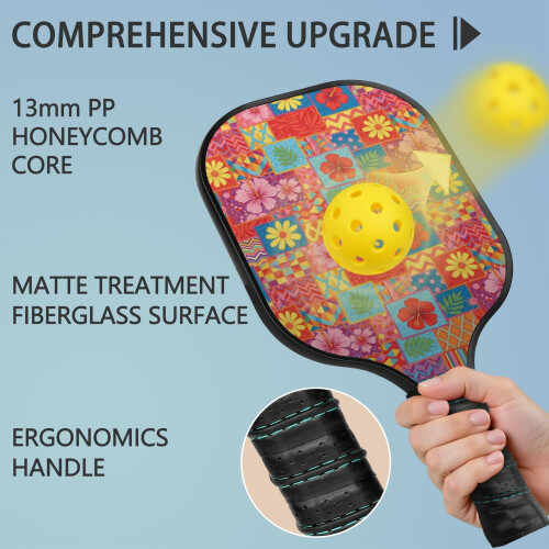 Σετ κουπιών Pickleball με κουπιά από fiberglass σε σχέδια λουλουδιών, 2 μπάλες και τσάντα – 2