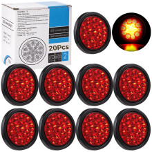 20 db 4"-os kerek LED-es utánfutó hátsó lámpa, 16 LED-es vízálló fék-/fék-/irányjelző/jelzőfények, zárt, süllyesztett rögzítésű,