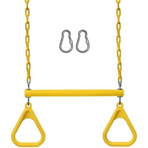 Conjunto de balanço externo com barras de macaco e trapézio amarelo