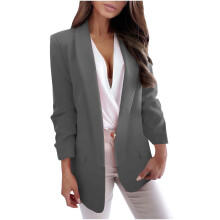 Damenblazer, lässig, leicht, offen, langärmelig, dunkelgrau, ideal für Büro und Freizeit.