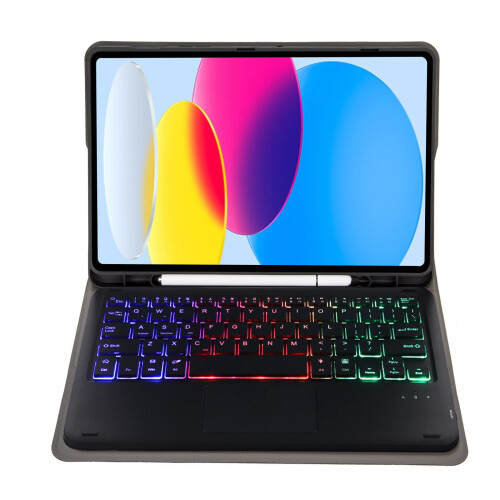 Capa com teclado compatível com Samsung Galaxy Tab S9FE de 10,9 polegadas, teclado sem fio retroiluminado destacável com touchpad 2