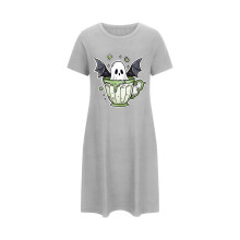 Camicia da notte da donna taglie forti per Halloween, maniche corte, scollo rotondo, stampa fantasmi, pigiama per la stagione spettrale, abito da
