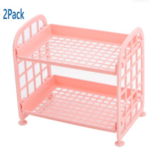 Étagère de rangement pour maquillage en plastique à 2 niveaux