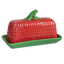 Butter Dish with Lid Strawberry Ceramic Butter Keeper Vintage Tray with Handle Dishwasher Safe