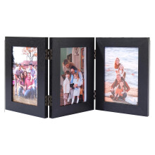 3 Picture Frame Triple Wooden Hinged 4x6 Photo Frame Definition Glass Stand Vertically on Desktop or Tabletop Black