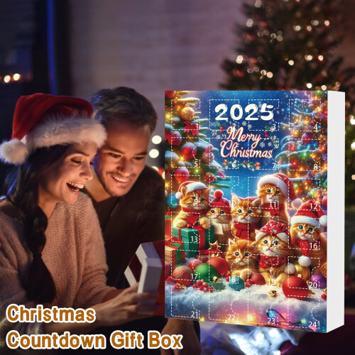 Χριστουγεννιάτικο Ημερολόγιο Advent 2025 με 24 Χαριτωμένες Φιγούρες Γάτας, Στολίδια 1