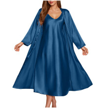 Dames zijden satijnen slipjurk, tweedelige lange pyjama met bijpassende badjas, satijnen nachtkleding set S-2XL