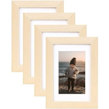 4x6 White Oak Frame Set (4-Pack), Solid Wood, Acrylic Front, Includes Mat for 3.5x5 Photos, Tabletop & Wall Display – Compatible with 4x6