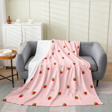Couverture Kawaii Fraise 127 x 152 cm, couverture polaire rose style japonais pour enfants – Convient pour canapé, lit et fauteuil