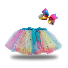 Mini tutu rokje voor peutermeisjes, schattig feestrokje met regenboogkleurige netstof, pailletten en tule, strik en haarspeld, blauw