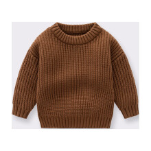 Geansaí Cniotáilte Shldybc do Bhuachaillí & Cailíní Óga, Pullover Te Muinchille Fada, Dath Soladach, Donn, 2-3 Bliana – Comhoiriúnach le