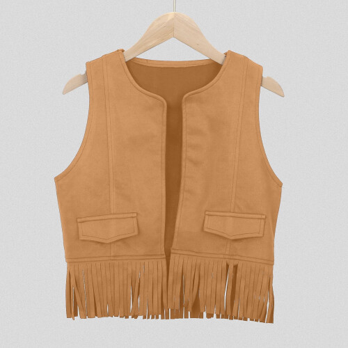 Κορίτσι Υπέροχο Παλτό Μονόχρωμο με V-Neck Αμάνικο Γιλέκο Cowgirl για Πάρτι Εκτέλεση 1