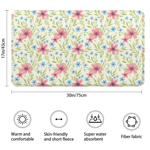 Χαλί μπάνιου Pioneer Flower Floral, αντιολισθητικό χαλάκι μικροϊνών με επένδυση από 2