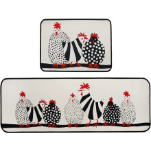 2-osainen Rooster Farmhouse -keittiönmattosetti, värikkäät matalaprofiiliset matot (49x129 + 49x60 cm, harmaa)
