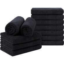 Black Salon Towels (12 pcs, 16x29"), Super Soft Absorbent Microfiber – for Salon, Gym, Spa, Home & Hand Use (Not Bleach Proof)