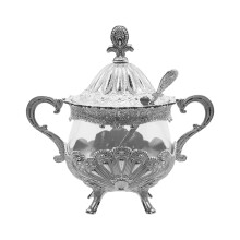 Vintage Peacock Sugar Bowl with Lid and Spoon for Coffee Bar, Wedding Party, Easy Clean Glass