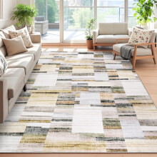 Tapis géométrique moderne 5x7, lavable, antidérapant et antitache, à poils courts, idéal pour le salon, la chambre, la salle à manger ou le