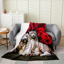 Couverture en flanelle motif tigre blanc pour enfants, peluche rose rouge, jeté animal safari africain, couverture polaire tigre romantique –