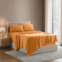 Ensemble de draps Full XL – 1800 Microfibre ultra douce, doublement brossée, poches profondes, facile à installer, 4 pièces (Orange clair)