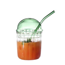 Verres mignons avec couvercle en verre et paille, réutilisables, à large ouverture, pour milkshakes, cafés glacés, café, boissons chaudes,