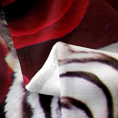 Παιδική κουβέρτα φανέλας White Tiger, βελούδινο κόκκινο τριαντάφυλλο, ριχτάρι με ζώα 2