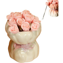 12 fourchettes à fruits roses avec vase en céramique