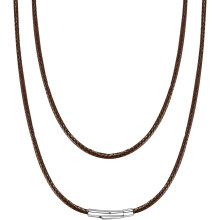 Vedenpitävä punottu nahkainen kaulakorun nauha miehille ja naisille, ruostumaton teräs/musta lukko, 2/3 mm, 40-75 cm, musta/ruskea,