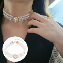 Dames choker, vintage, elegant, glanzend, ingelegd met strass-steentjes, verstelbaar, geschikt als feestelijk cadeau, dames sleutelbeenketting met