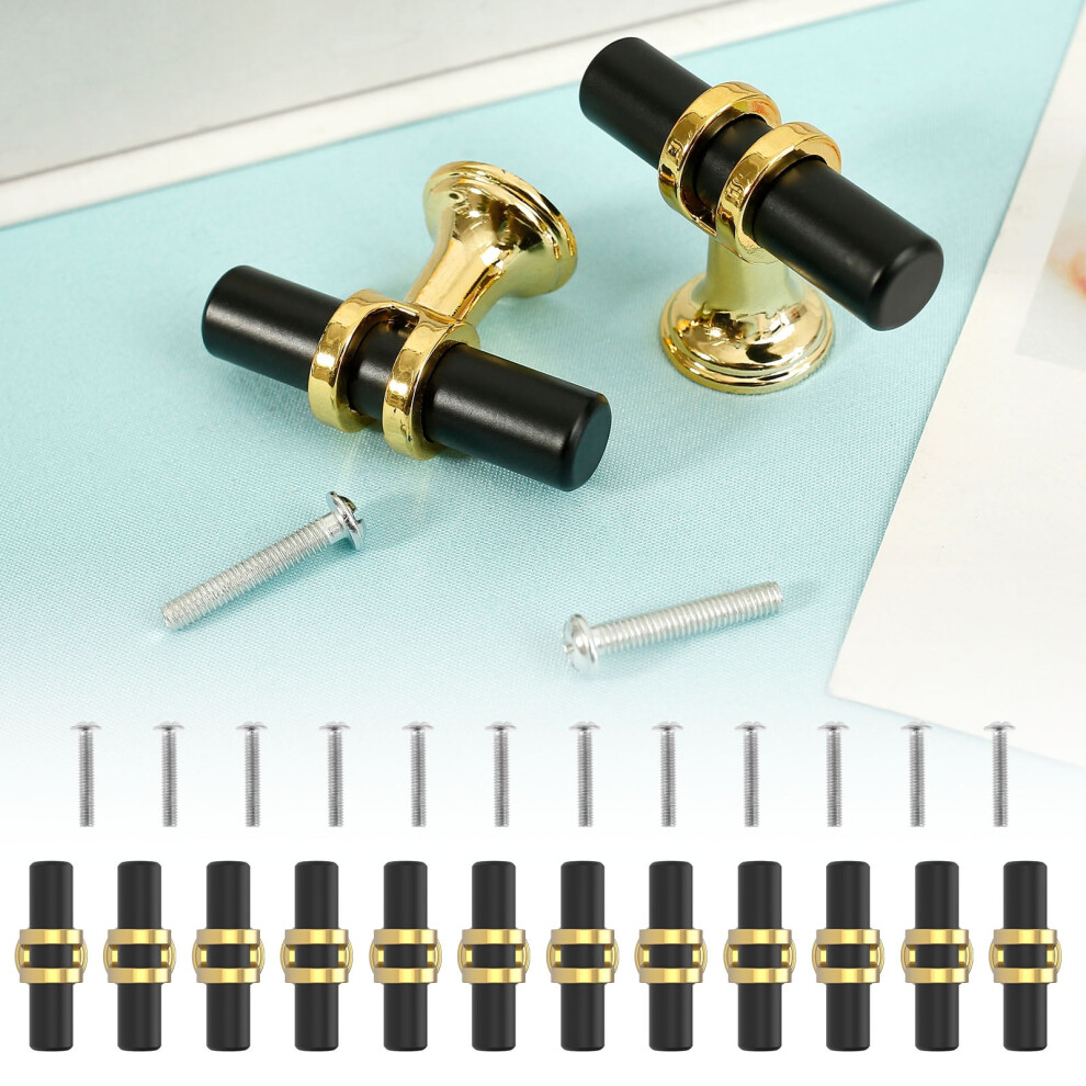 12Pcs Black & Gold T-Bar Cabinet Pulls, Aluminium Alloy Drawer Knobs For Kitchen Cabinets, Dressers Â Compatible With Standard Mounting 9180479048978