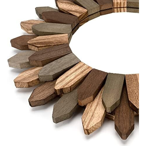Boho Wooden Sunburst Mirror 12 Inch 1