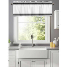 Cantonnière géométrique à rayures noires rustiques 107 x 30 cm, passe-tringle, compatible avec une cuisine de style campagnard, une chambre, une