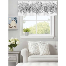 Cantonnière à œillets, motif feuilles d'eucalyptus grises sur fond blanc, pour cuisine, chambre, salle de bain, salon – 152 x 46 cm