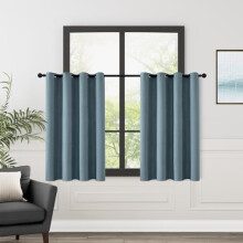 Perdele 100% opace, albastru, uni, 52x45", 2 panouri, cu inele de prindere, izolate termic, fonoabsorbante, stil rustic – compatibile cu tije
