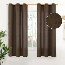 Brown Linen Curtains 42x63 in, Light Filtering, Semi-Sheer, Bronze Grommets, for Living Room/Bedroom/Farmhouse – 2 Panels