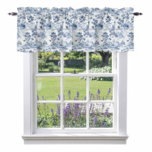 Cantonnière vintage bleue de style chinoiserie, motif arbre et montagne, à œillets, 137 x 46 cm, pour cuisine, chambre, salle de bain, salon