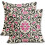 Μαύρα & Ροζ Μαξιλαροθήκες Boho 16x16", Vintage Λουλούδι με Στάμπα, Λινά Τετράγωνα 1