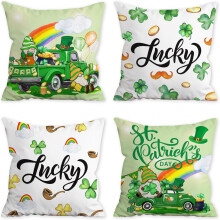 Housses de coussin Saint-Patrick 40 x 40 cm, lot de 4, motif gnome et camion trèfle – Intérieur/Extérieur, compatibles avec les coussins