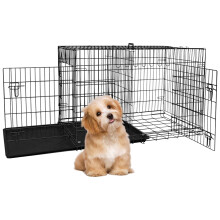 Puppy Crate, 24in Dog Cage for Small Dogs Dog Kennel Indoor Metal Dog Crate Foldable Dog Crate with Divider & Double-Door Wire Dog Crate, Black