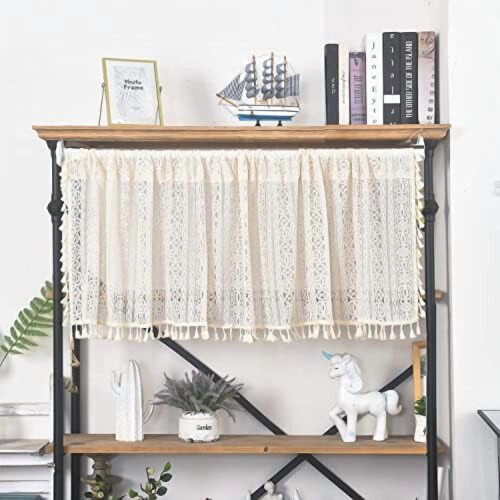 Boho sheer curtain valance beige 59 in x 18 in