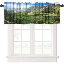 Cantonnière motif forêt verte, pin aquarelle, passe-tringle, 137 x 46 cm, décoration de cuisine style ferme