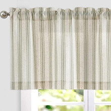 Cantonnière rayée style ferme pour petites fenêtres, rideaux texturés en lin et polyester, tamisant la lumière, passe-tringle de 40 cm, 1