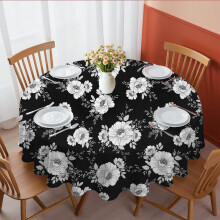 Pioneer Flower Floral Print Pattern Round Tablecloth 60 X 60 Inch, Wrinkle Resistant Wipeable Table Cloth for Kitchen Dining Picnic Patio Party