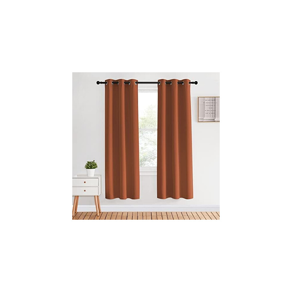 Blackout Curtain Panels For Girls Room, Burnt 1 Pair, 34 X 70 Inches, Nursery Essential Thermal Insulated Solid Grommet Top Blackout Drapes Orange