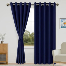 Perdele opace 152x218 cm, izolate termic, blocante pentru lumină, cu inele de prindere, bleumarin, 2 panouri – compatibile cu tije standard