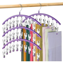 Ensemble de 4 cintres organisateurs pour leggings violets avec 10 pinces recouvertes de caoutchouc, capacité de 40 leggings, rangement gain de place