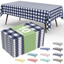 Pacote com 10 toalhas de mesa descartáveis xadrez azul-marinho, 137 cm x 274 cm, resistentes e impermeáveis, ideais para piqueniques, banquetes e