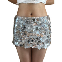 (XL, Silver) Women Sequin Mini Skirt Sparkly Low Rise Short Bodycon Skirt Trendy Summer Streetwear for Party Club