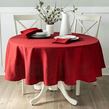 Teksturoitu kangaspöytäliina arkeen, juhliin, loma-, talvi- ja joulupöytäliina (70" pyöreä, Millennium Red)